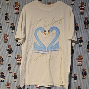 Vintage 90s Swan Love Stamp Art T-Shirt Size XL Made in USA